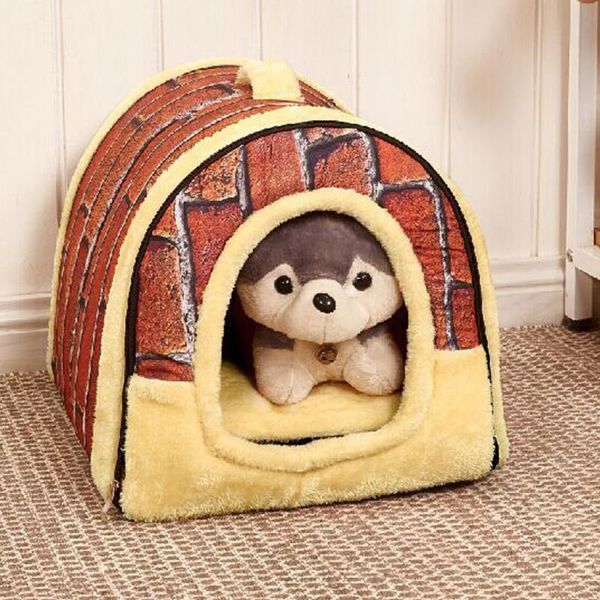 

portable pet dog cat house foldable warm cozy plush cloth cute kennel for universal bed 3 size kennels & pens