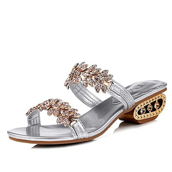 

dress shoes women sandals summer comfortable open toe mide heels slide chic flower rhinestone casual outdoor female, Black