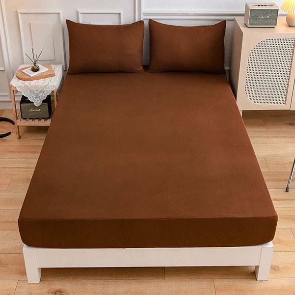 

sheets & sets coffee single double fitted sheet twin full queen polyester mattress cover four corners with elastic bedroom bed bedding