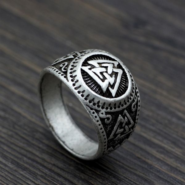 

wind men's ring viking nordic triangle symbol valknut, Silver