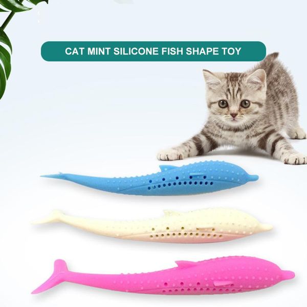 

silicone cat toys fish shape toothbrush with catnip molar stick teeth cleaning playing chew toy for pet accessories