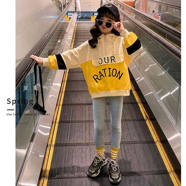 

net red girls' autumn clothing set 2021 new sports foreign style big children's korean version trendy sweater, Black;white