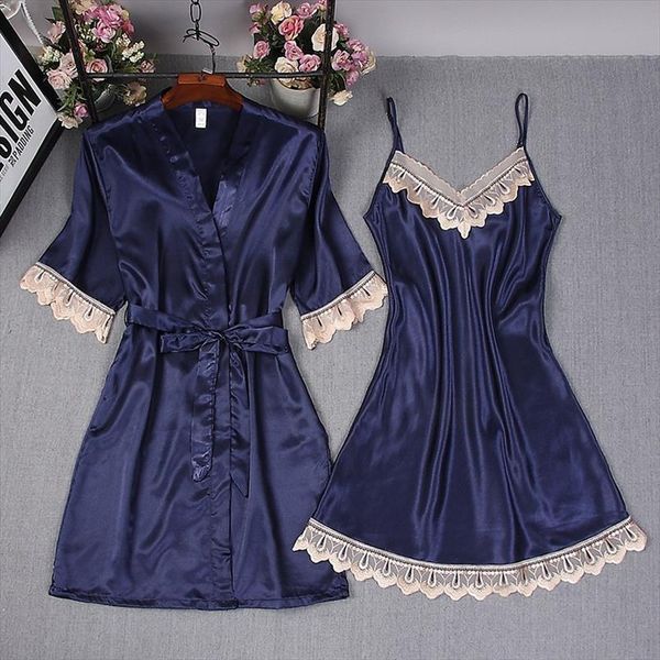 

navy blue summer mini robe womens sleepwears lace bath gown rayon kimono nightgown sleepwear home wear mujer  xxl, Black;red