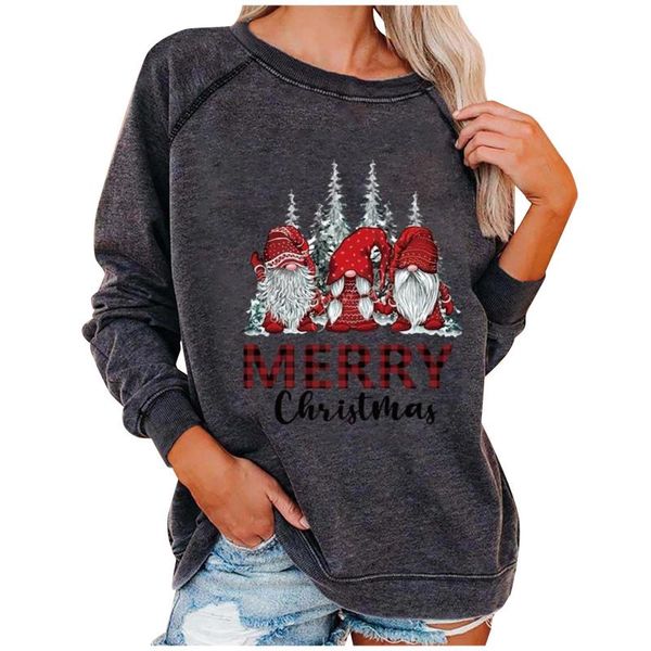 

women's hoodies & sweatshirts winter o-neck christmas gnomies print long-sleeved sweatshirt casual blouse sudaderas pullover pull femm, Black