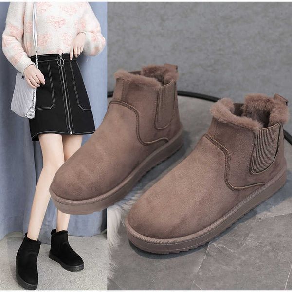 

women flat snow boots furry short plush keep warm casual soft soled light ankle boots slip on females shoes winter big size 42 y1018, Black