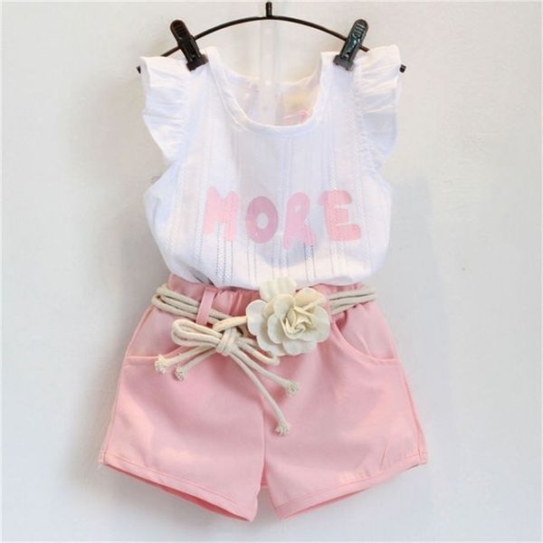 

girl summer clothes set striped shoulder off vest wide leg pants 2 pcs chiffon clothing set baby girl fashion clothes kids suit 210715, White