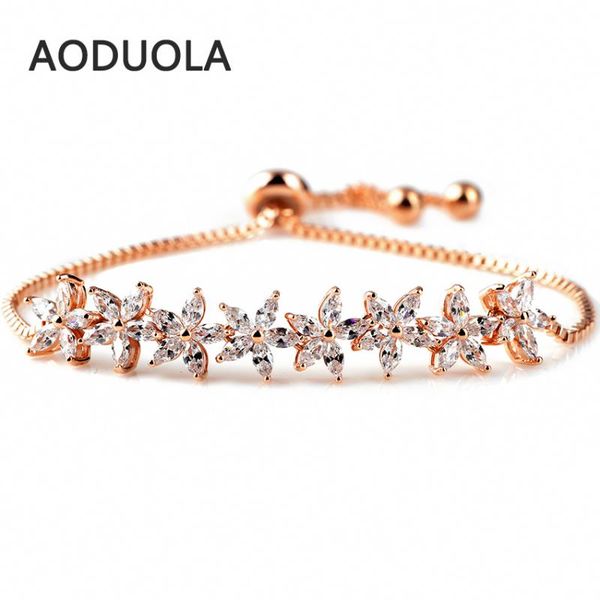 

charm bracelets rose gold color adjustable crystal pentagram bracelet with cz for women love chain jewelry wholesale, Golden;silver