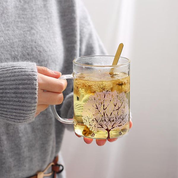 

color-changing glass mug gift box heated milk water cup automatic 55 degrees thermostat cushion home breakfast wine glasses