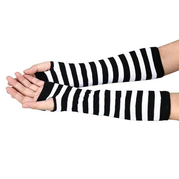 

children's mittens zebra stripes winter wrist gloves arm hand warmer knitted long fingerless mitten stylish and warm decoration guantes, White