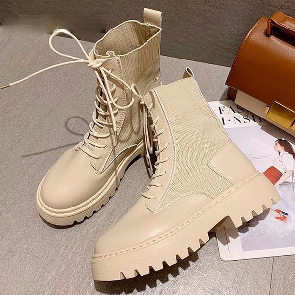 

boots 2021 ankle for women autumn motorcycle thick heel platform shoes woman slip on round toe fashion winter, Black