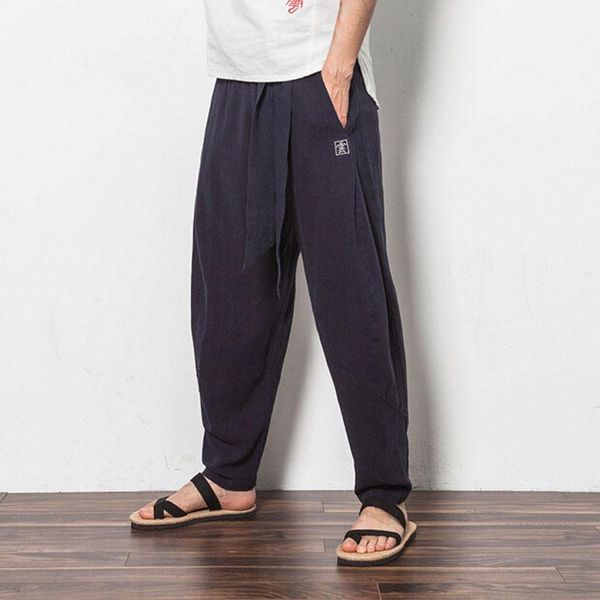 

men's pants arrival chinese style male loose casual vintage plus size 4xl wide leg linen harem, Black