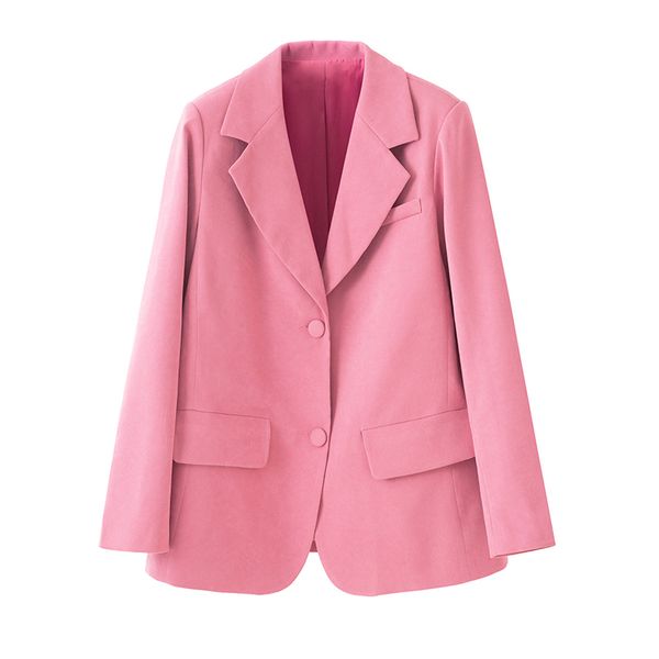 

women pink thick winter button long sleeve notch collar blazer oversize blend c0304 210514, White;black
