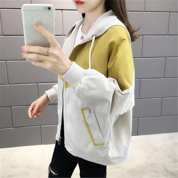 

women's trench coats fashion short coat female 2021 spring autumn clothing korean loose hooded windbreaker casual gilrs m350, Tan;black