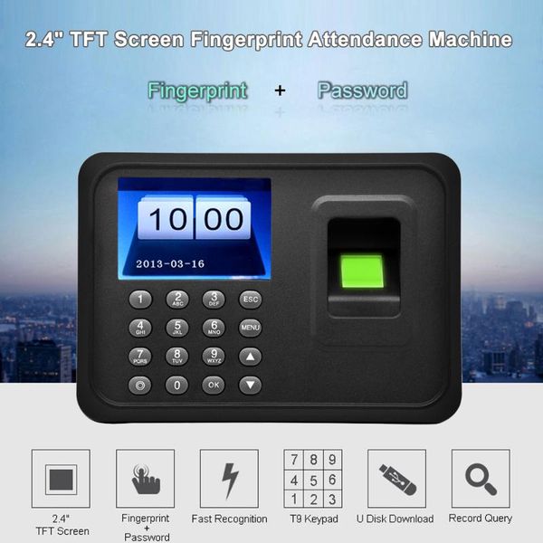 

2.4" tft lcd display usb biometric fingerprint attendance machine dc 5v/1a time clock recorder employee checking-in reader access contr