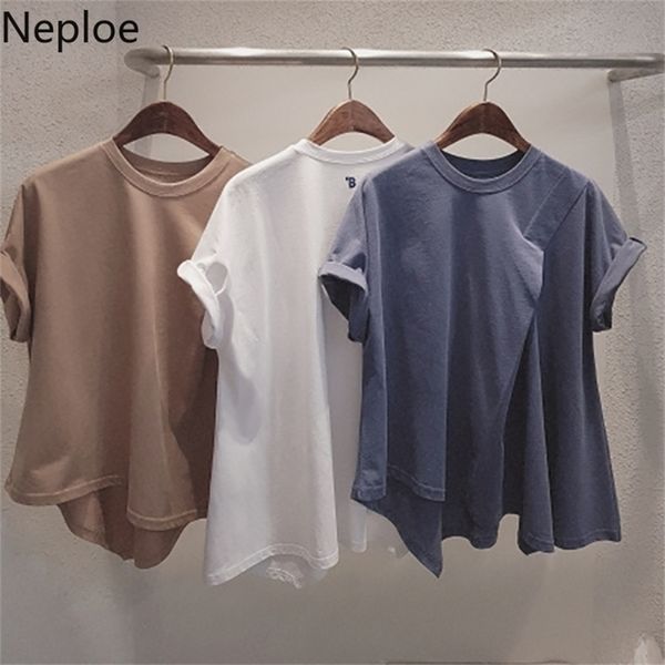 

o neck pullover letter pattern cotton t shirt summer irregular hem design short sleeve tees casual 49366 210422, White
