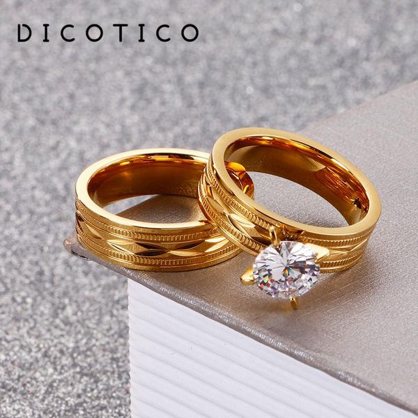 

wedding rings for women men stainless steel jewelry dubai gold silver color couple paired ring sets engagement fashion accessory, Slivery;golden