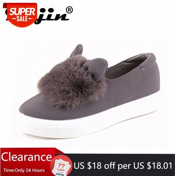 

slip ons shoes platform flats 2021 new winter boots fashion real fur shoes woman ears shoes female low cut casuals leisures lady #z99e