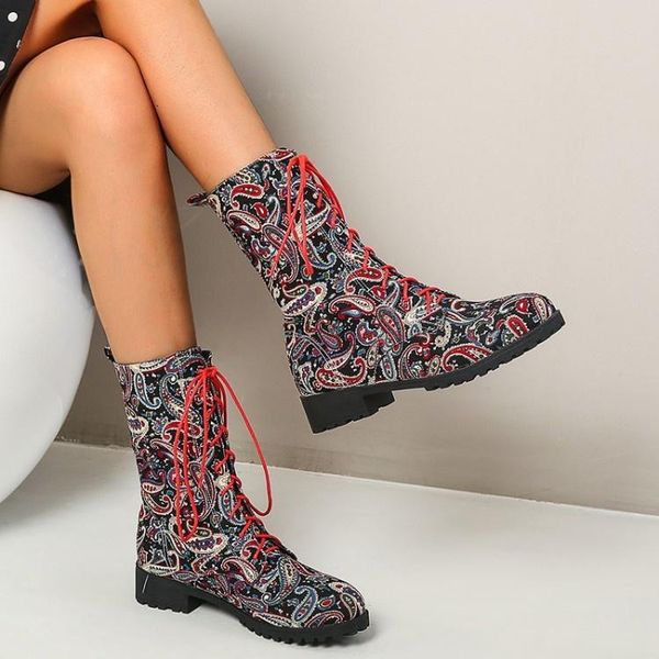 

boots large 40-46 low heel short women's 2021 autumn bandage, Black