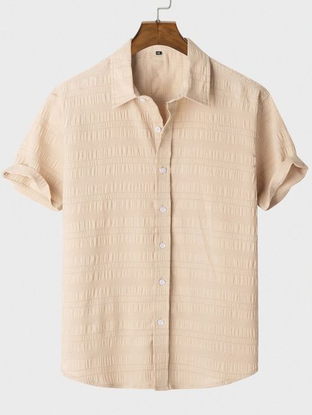 

men textured button front shirt 69b8#, White;black