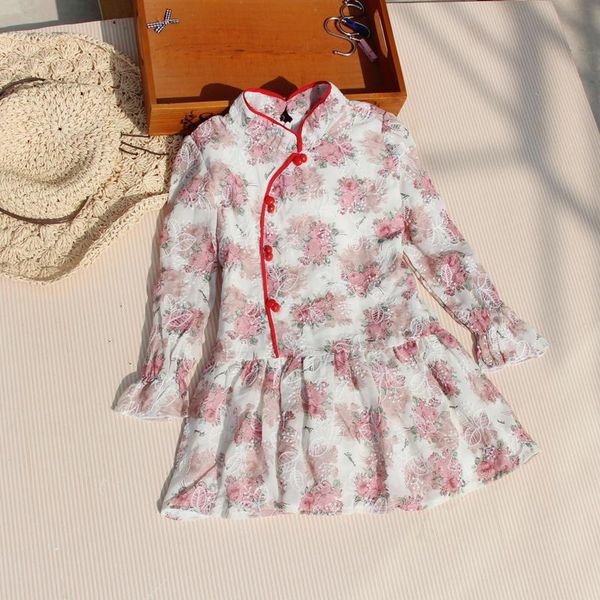 

girl's dresses 2021 spring chinese style tang suit kids for girls clothes children floral princess dress cheongsam vestidos 24m-16y, Red;yellow