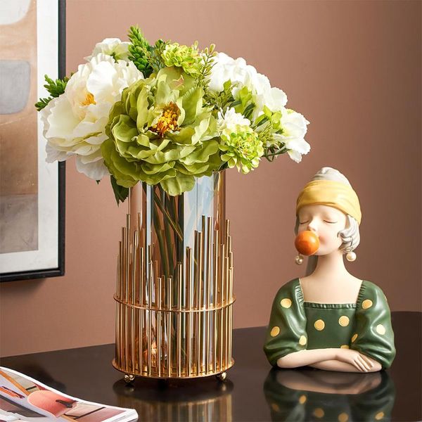 

vases creative nordic metal iron geometric glass gold vase living room decoration flower arrangement modern home