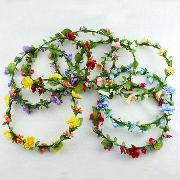 

decorative flowers & wreaths sweet girl crown floral rose garland headband summer holiday hairband wreath wedding hair headpiece accessories