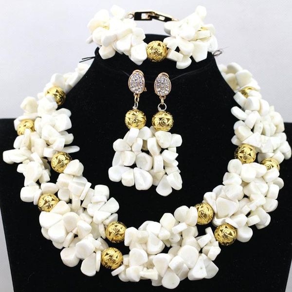 

earrings & necklace elegant white coral african bridal beads jewelry set unique women costume celebration qw628, Silver