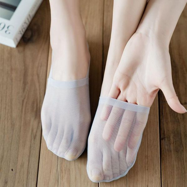 

socks & hosiery hollow out lace mesh fishnet woman solid breathable short ankle boat non-slip silicone summer invisible sock slipper, Black;white
