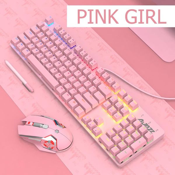 

pink 2 types ajazz usb wired 8000 dpi adjustable gamer mechanical keyboard mouse combos