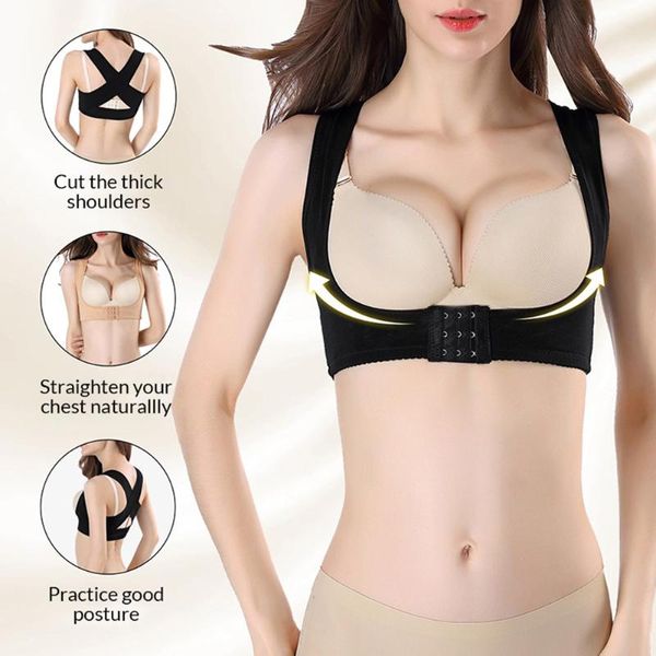 

back support posture corset chest brace up for women corrector shapewear compression bra vest shaper men's belt, Black;blue