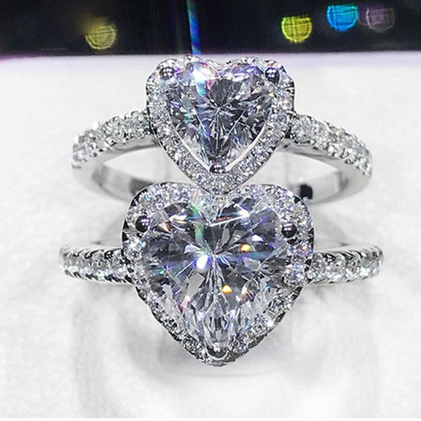 

wedding rings for women heart cubic zirconia white/yellow/pink ring romantic bridal jewelry white gold color bijoux jz330, Slivery;golden