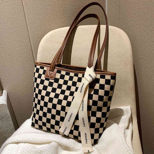 

tot women's bag 2021 korean checkerboard girl's shoulder foreign style texture hand