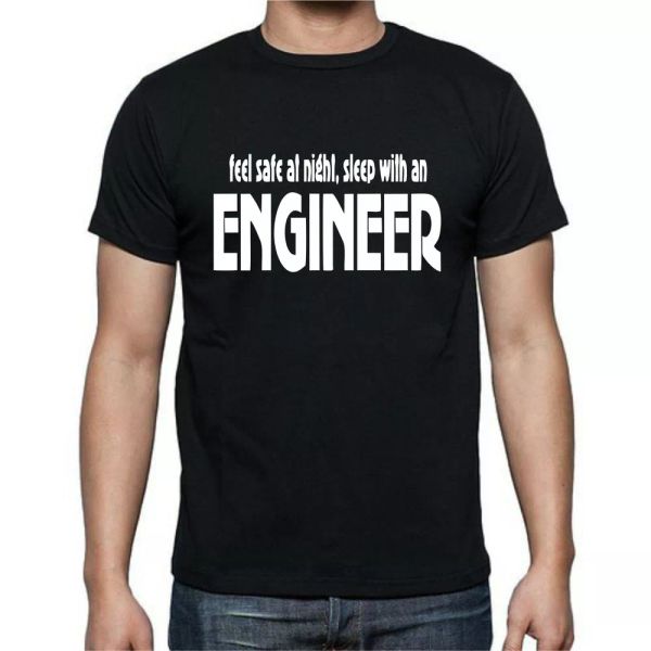 

feel safe at night sleep with an engineer t-shirt tee, White;black