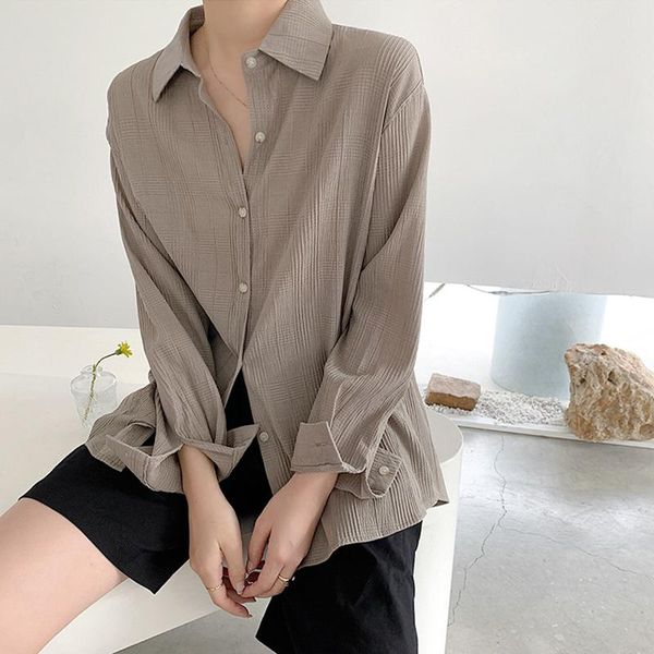 

women's blouses & shirts 2021 spring women solid transparent white shirt oversize office lady full sleeve blouse button up female styli