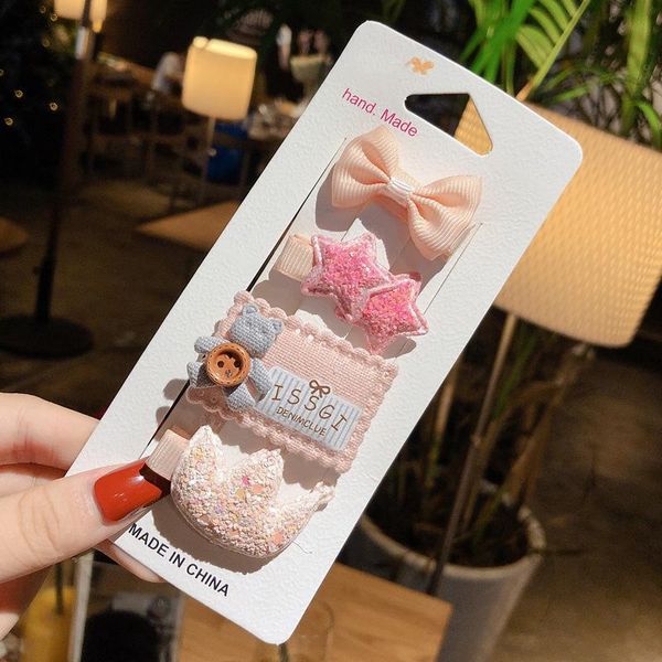 

cute children's series hair clips set 4 pcs hairpins with different decor korean style hairs accessory for girls daily accessories, Slivery;white