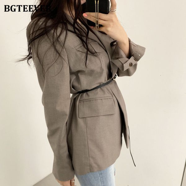 

blazers chic notched collar women belted jackets ladies pockets long sleeve blazer autumn elegant loose outwear female ua4z, White;black