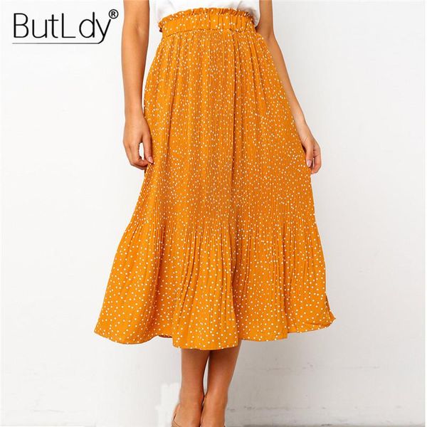 

skirts polka dot pleated long skirt women printed bohemian party spring summer 2021 fashion vintage elastic waist bottoms, Black