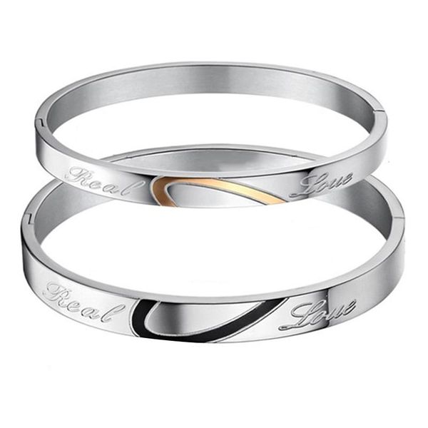 

romantic love heart bracelet for women men titanium steel puzzle couple bracelets bangles wedding engagement jewelry gift link, chain, Black