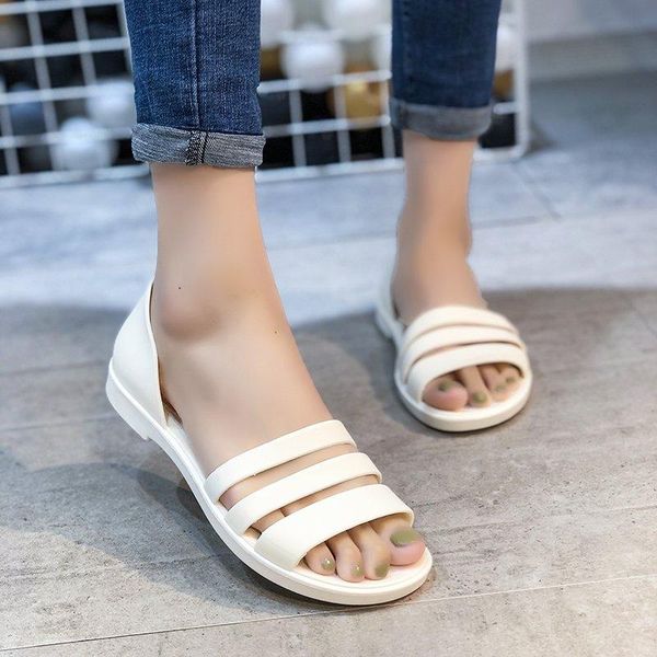 

sandals women summer flat 2022 open-toed slides slippers candy color casual beach outdoot female ladies jelly shoes, Black