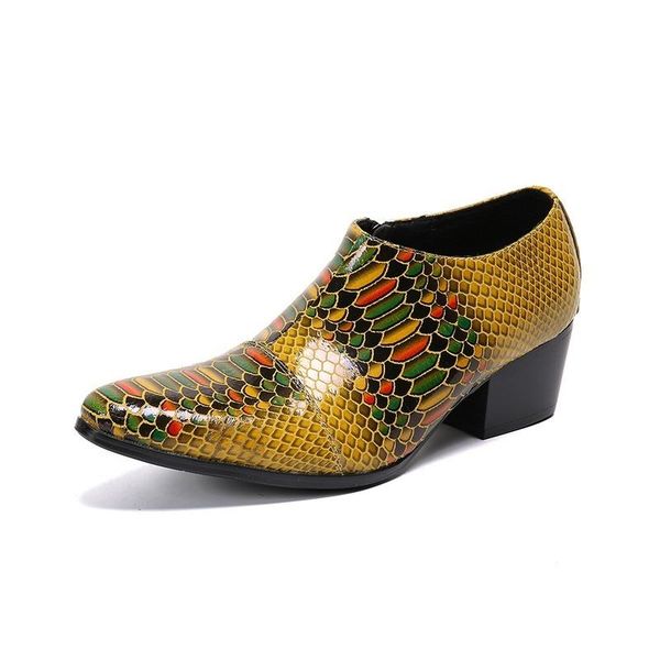 

dress shoes mens genuine leather snake high heels men height increase fashion wedding white career work, Black