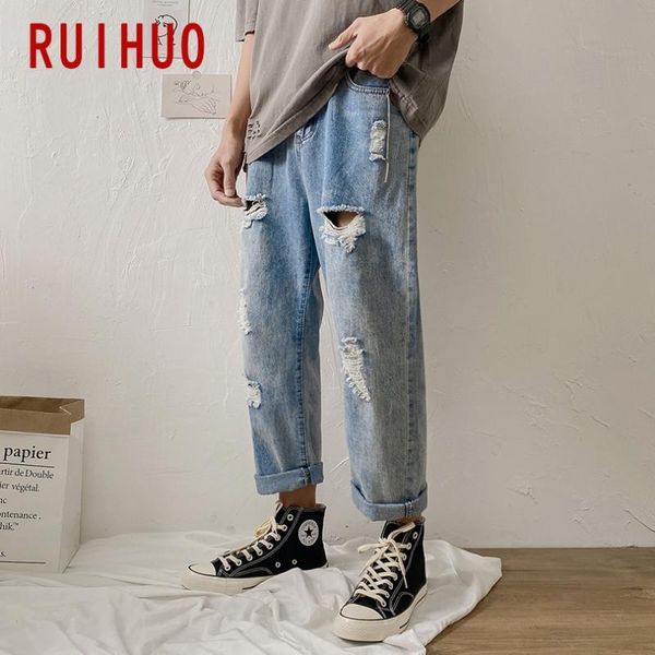 

men's jeans ruihuo solid for men 2021 denim trousers -2xl autumn arrivals, Blue