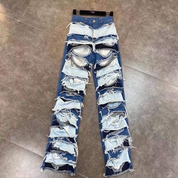 

spring arrivals high waist ripped holes blue denim pants women jeans streetwear ml274 women's