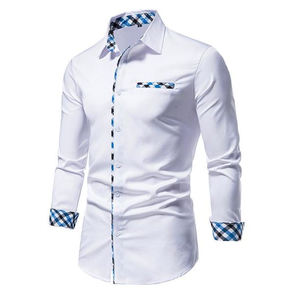 

men's casual shirts men autumn winter plaid stitching long-sleeved lapel shirt comfy simple office daily fast, White;black