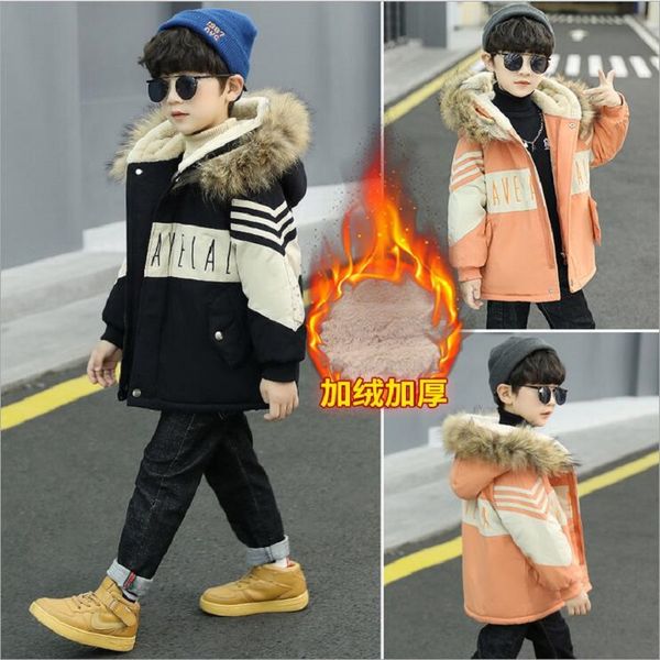 

winter 4-13 years old boys cotton-padded jacket long fashion thicken plus cashmere warm coat for children clothes outwear kids, Blue;gray