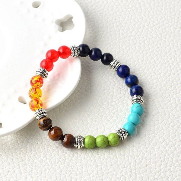 

beaded, strands frosted beads elastic colorful volcanic bracelets for men women's bracelet good luck couple unisex, Black