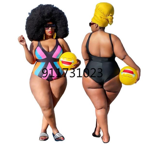 

women's swimwear holiday beach style women digital printing bikini suits plus size deep v-neck sleeveless backless skinny one piece, White;black