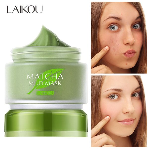 Laikou Maschera di fango Matcha per la pulizia profonda per purificare la pelle Ance Rimuovere i punti neri Maschere di argilla per la pulizia del viso al tè verde 6 pezzi
