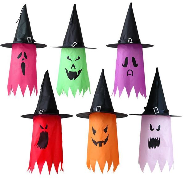 

decorative objects & figurines halloween horror hanging glowing ghost hat lights decoration witch alloween party props for outdoor yard tree