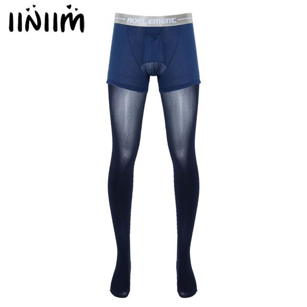 

men's socks erotic stockings hollow out tights bulge pouch boxer briefs pantyhose nightwear wide elastic waistband leggings underwear, Black