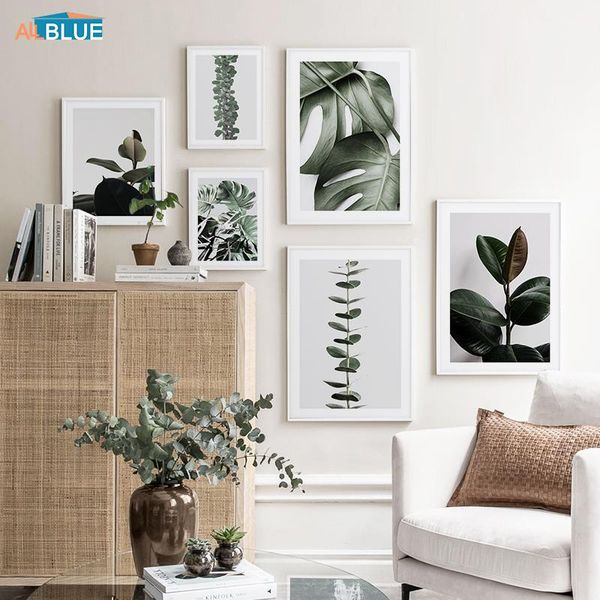 

paintings scandinavian green leaves nature plants canvas wall art nordic minimalist posters and prints decoration pictures for living room